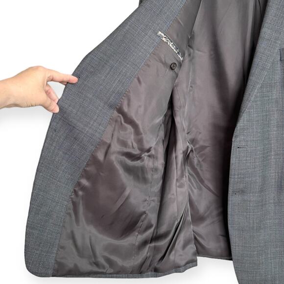 Ralph Lauren 100% Wool Gray Plaid Two Button Double Vented Blazer Men's Size 46L - Picture 8 of 12